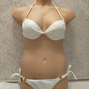 Victoria's Secret Ivory Bikini with Gold Polka Dot Highlights